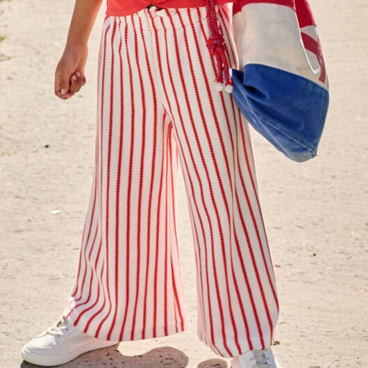Wide striped knitted leggings striped red