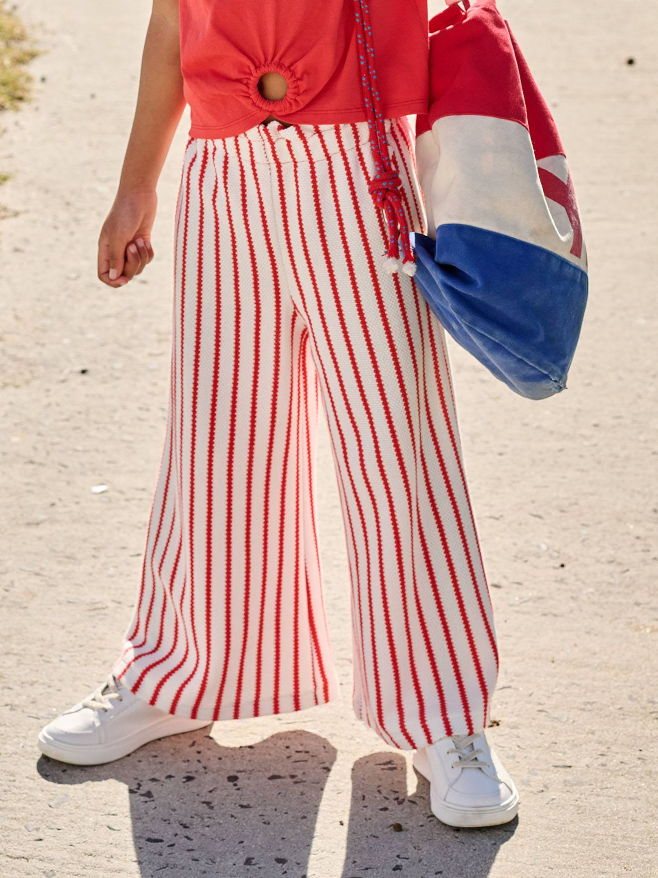 Wide striped knitted leggings striped red