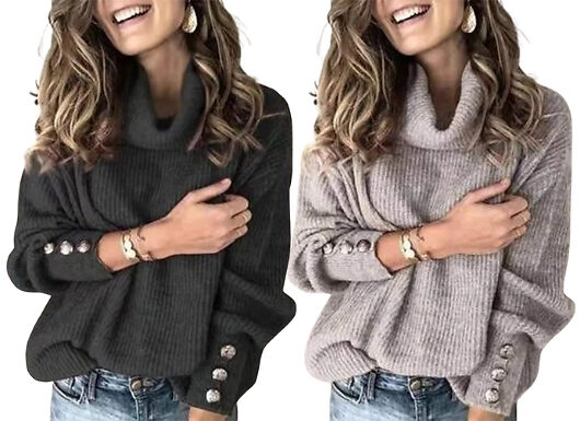 Women's Knitted Turtleneck Jumper - 13 Colours & 8 Sizes
