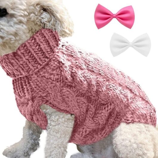 1 piece pet garment - Turtleneck - Knitted jacket - Pet clothes - Warm sweater - Winter sweater - Pet accessories (L, pink)