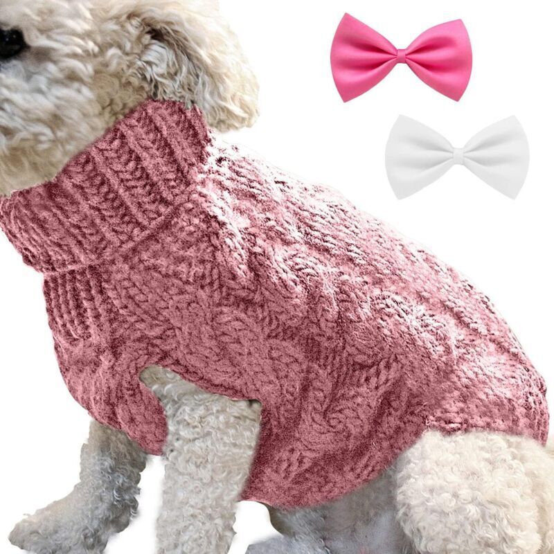1 piece pet garment - Turtleneck - Knitted jacket - Pet clothes - Warm sweater - Winter sweater - Pet accessories (L, pink)
