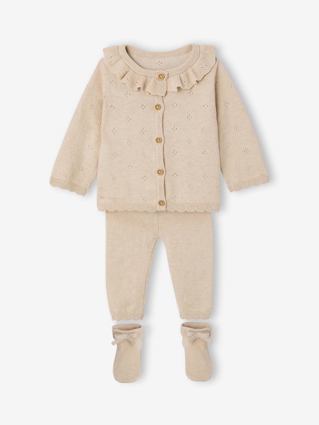 3-Piece Knitted Set for Baby Girls marl beige