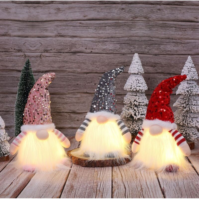 3-Piece Light-Up Christmas Gnome Set, Plush Mischievous Christmas Elf, Christmas Gnome Decoration, Mini Christmas Elf, Handmade Swedish Santa Claus