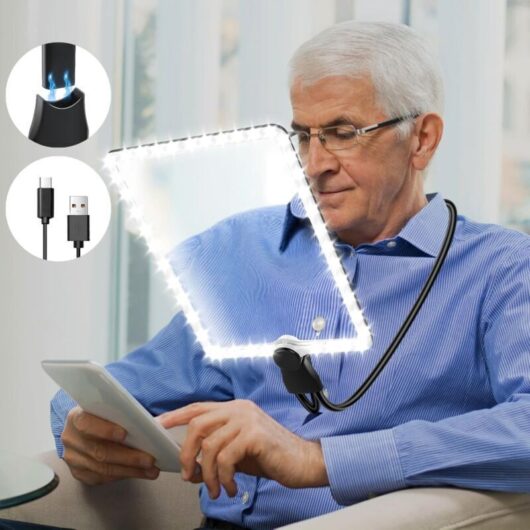5X Large Reading Magnifier with Light, Rechargeable Hands-Free Magnifying Lamp with Flexible Gooseneck, 24x17cm Ultra Clear Lens, Perfect for