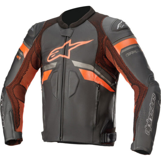 Alpinestars GP Plus R V3 Rideknit Leather Motorcycle Jacket - Black Red Fluo / UK 38" | EU 48 | US 38"