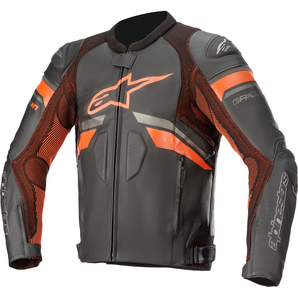 Alpinestars GP Plus R V3 Rideknit Leather Motorcycle Jacket - Black Red Fluo / UK 38" | EU 48 | US 38"