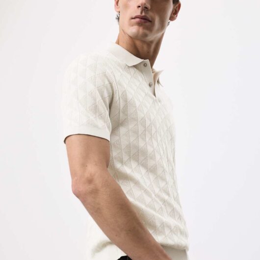 Autograph Mercerised Cotton Knitted Polo Shirt Light Natural