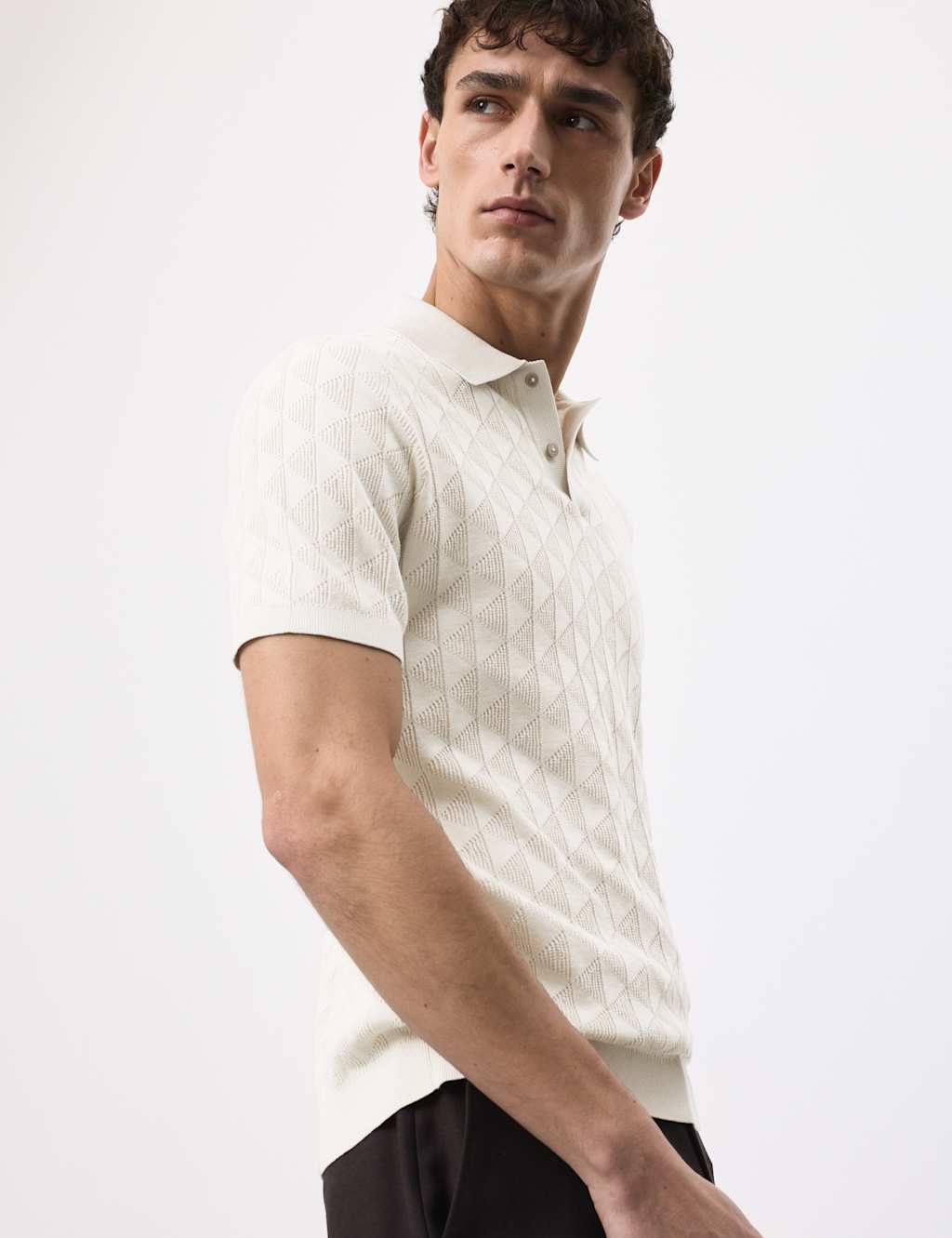 Autograph Mercerised Cotton Knitted Polo Shirt Light Natural