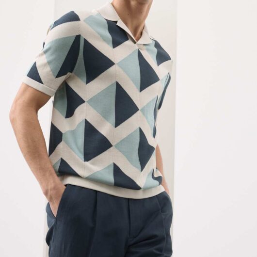 Autograph Mercerised Cotton Open Neck Knitted Polo Shirt Petrol Mix