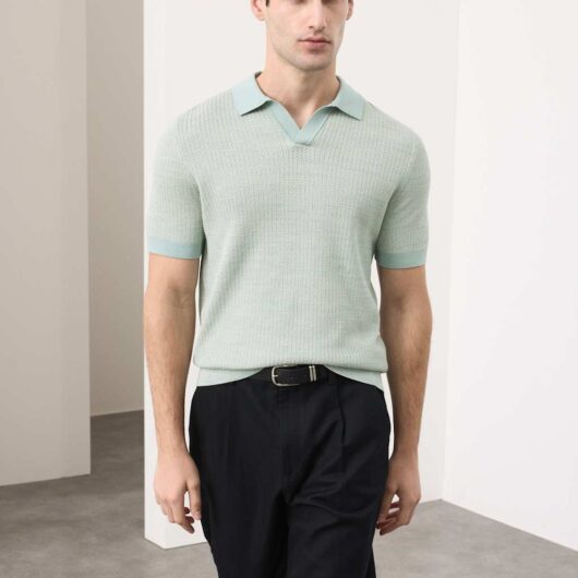 Autograph Pure Cotton Twisted Stitch Knitted Polo Light Mint