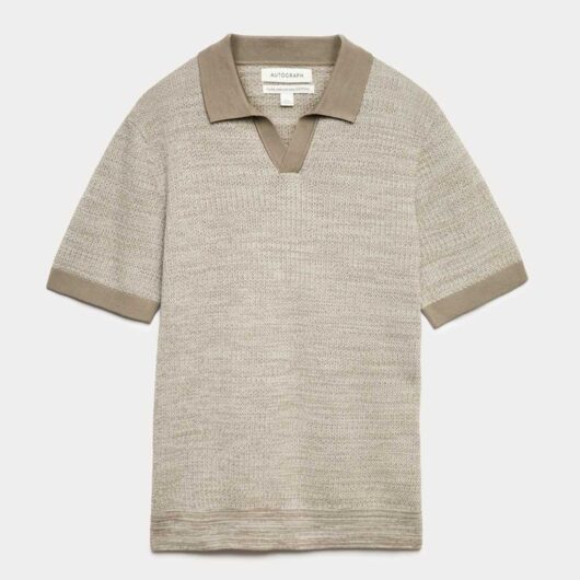 Autograph Pure Cotton Twisted Stitch Knitted Polo Soft Brown