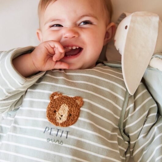 Baby Sleep Bag, Long Sleeves, Forest Buddy striped green