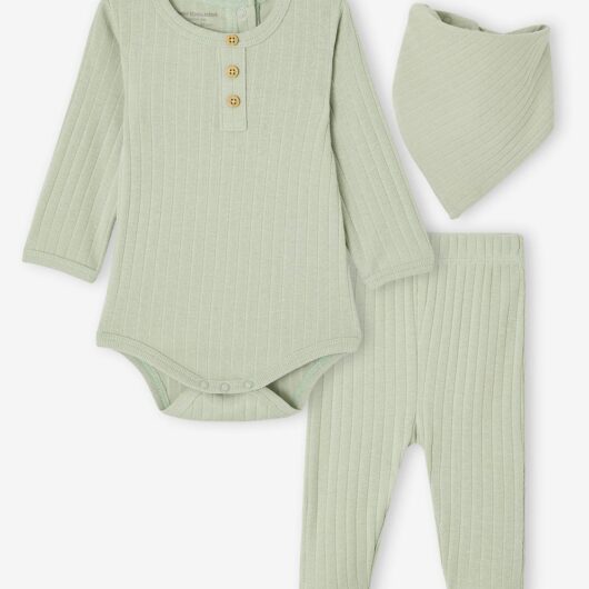 Baby body, leggings and scarf set sage green