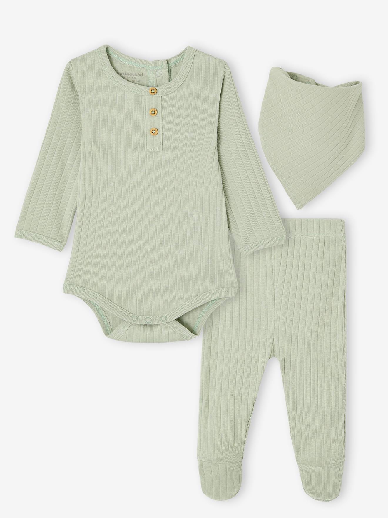 Baby body, leggings and scarf set sage green