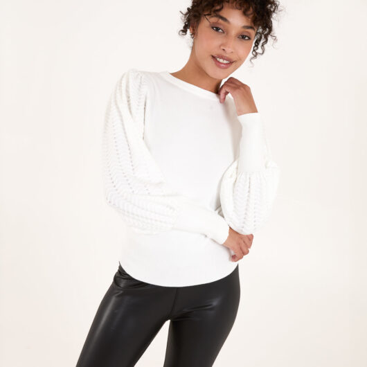 Balloon Sleeve Knit Jumper - M/L / IVORY