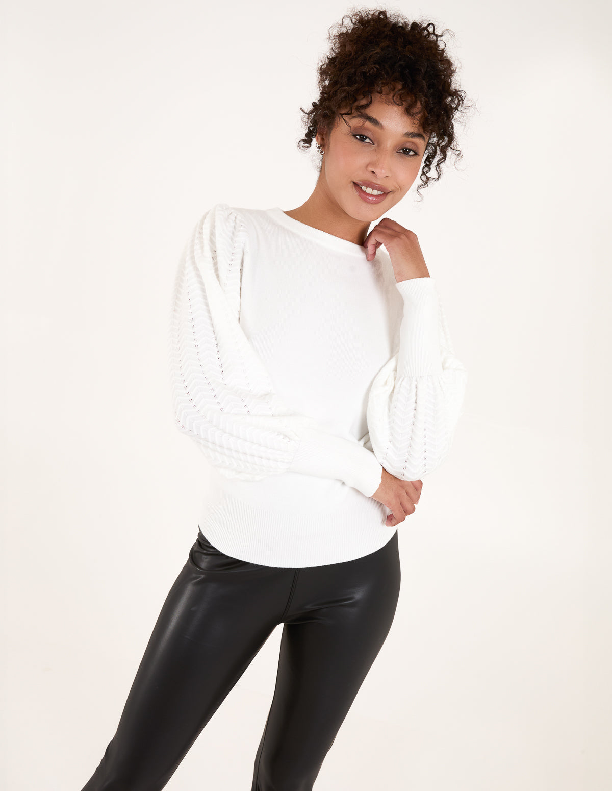 Balloon Sleeve Knit Jumper - M/L / IVORY