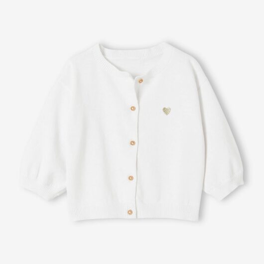 Basics Knitted Cardigan, Embroidered Heart, for Babies white