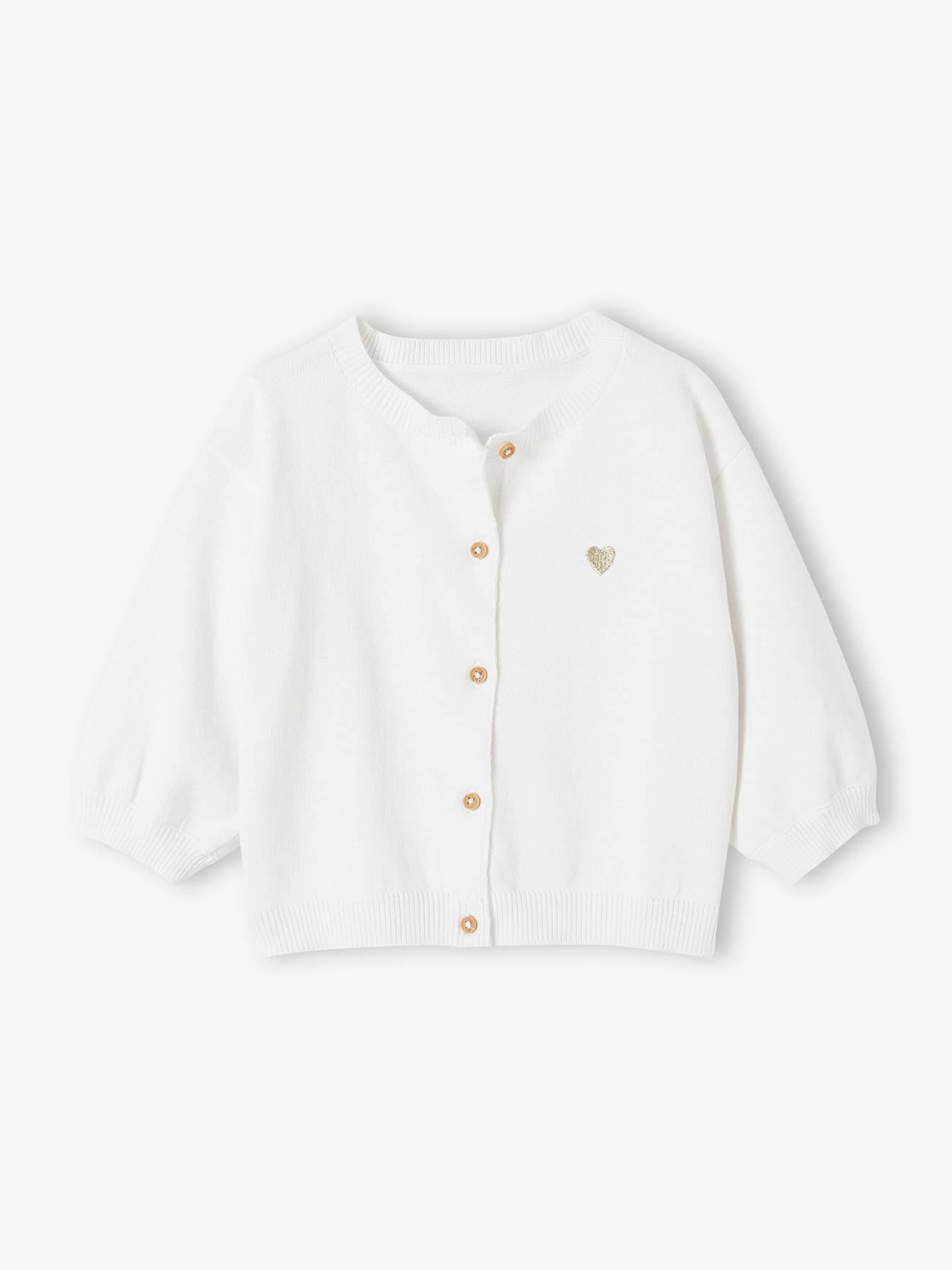 Basics Knitted Cardigan, Embroidered Heart, for Babies white