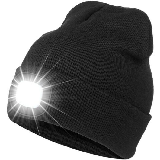 Beanie with light, illuminated beanie with rechargeable LED, USB, unisex knit beanie for night walking, fishing, camping, hunting