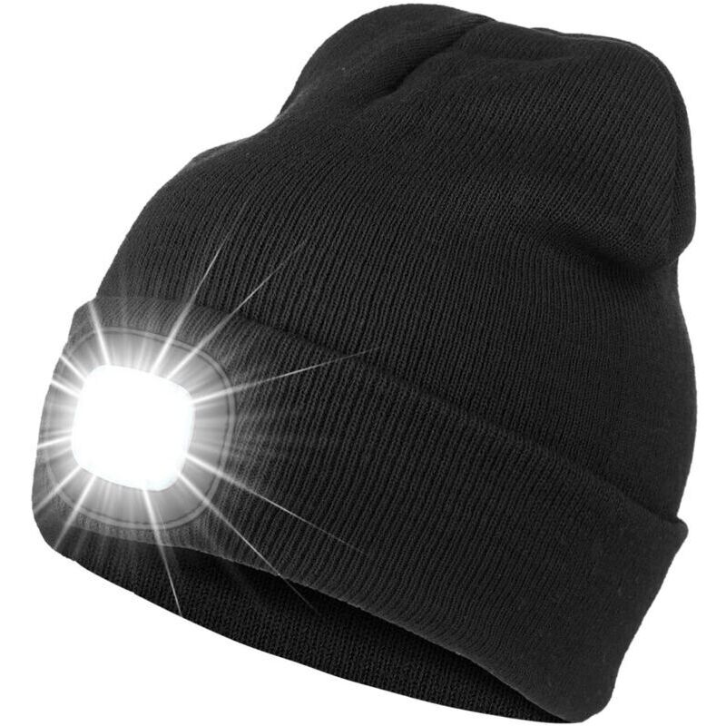 Beanie with light, illuminated beanie with rechargeable LED, USB, unisex knit beanie for night walking, fishing, camping, hunting