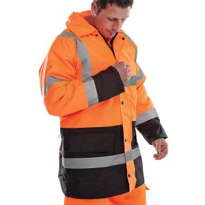 Beeswift Fleece Lined High Visibility Traffic Jacket OrangeBlack 2XL