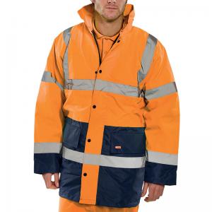 Beeswift Fleece Lined High Visibility Traffic Jacket OrangeNavy Blue L