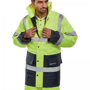 Beeswift Fleece Lined High Visibility Traffic Jacket Saturn YellowNavy