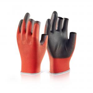 Beeswift Pu Coated 3 Fingerless Glove Red L Box of 10 EC10NL