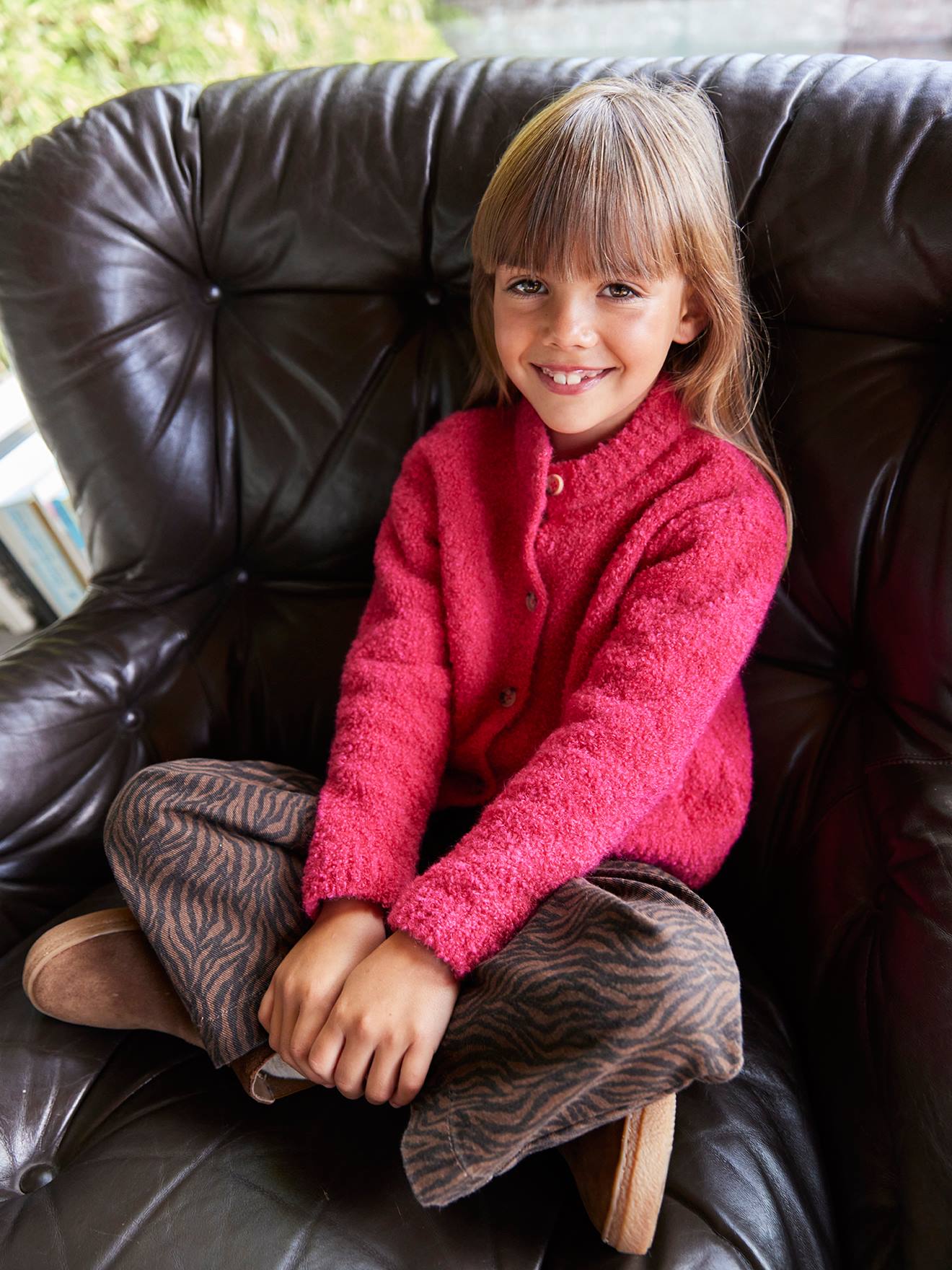 Bouclé Cardigan for Girls fuchsia