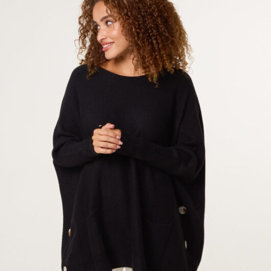 Boxy Jumper With Buttons - ONE / BLACK