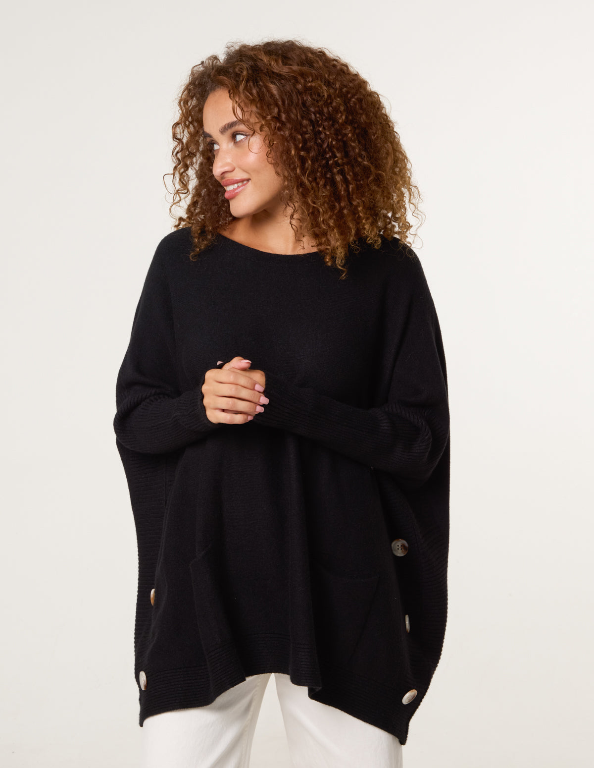 Boxy Jumper With Buttons - ONE / BLACK