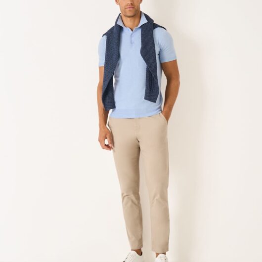 Crew Clothing Cotton Blend Knitted Polo Shirt Light Blue