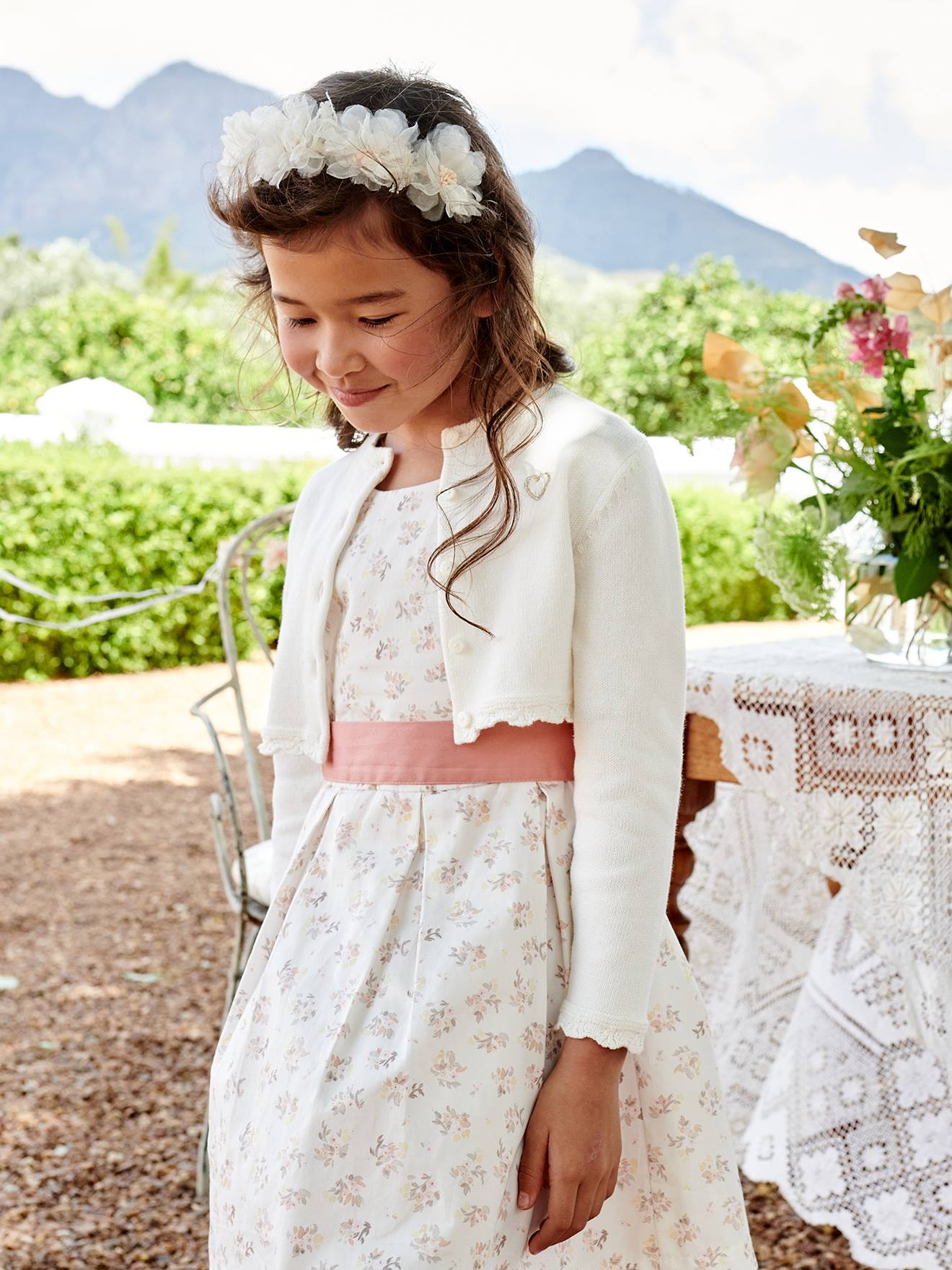 Cropped Openwork Cardigan for Girls ecru