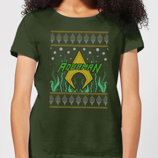 DC Aquaman Knit Women's Christmas T-Shirt - Forest Green - XS
