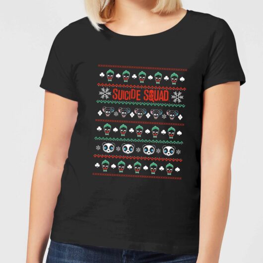 DC Suicide Squad Knit Pattern Women's Christmas T-Shirt - Black - XS