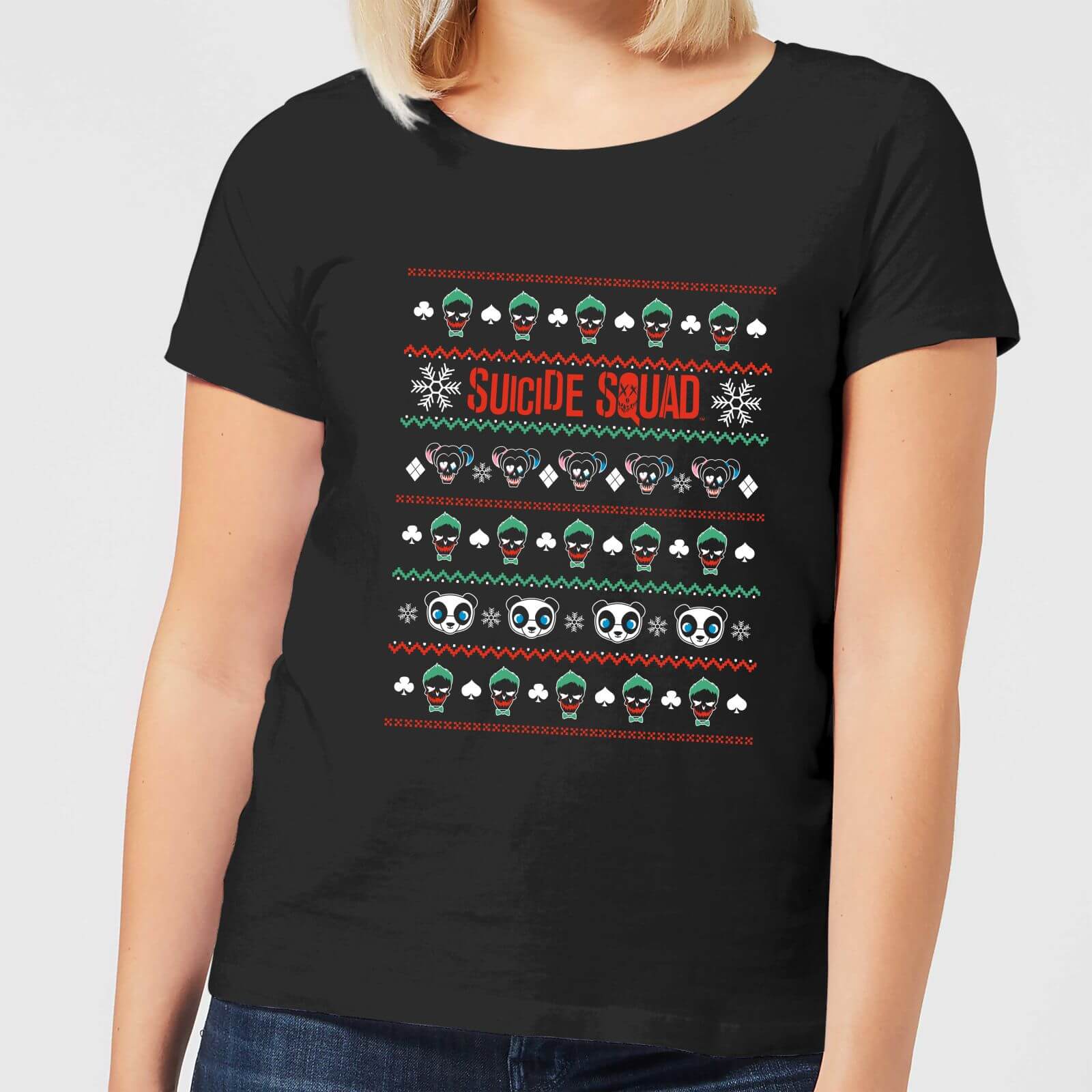 DC Suicide Squad Knit Pattern Women's Christmas T-Shirt - Black - XS