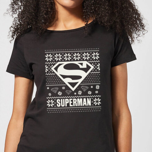 DC Superman Knit Pattern Women's Christmas T-Shirt - Black - XS