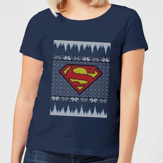 DC Superman Knit Women's Christmas T-Shirt - Navy - XS
