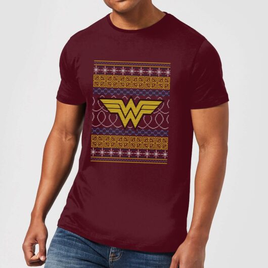 DC Wonder Woman Knit Men's Christmas T-Shirt - Burgundy - S