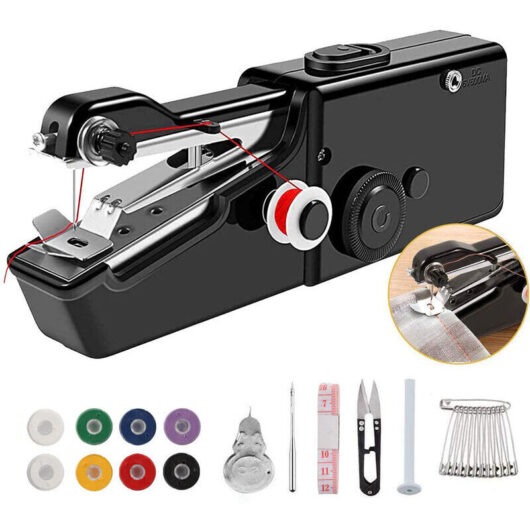 DIY Sewing Machine (Black), Mini Sewing Machine with Battery and Cord, Suitable for Sewing, DIY Sewing Tools, Clothing, Fabric, Curtains
