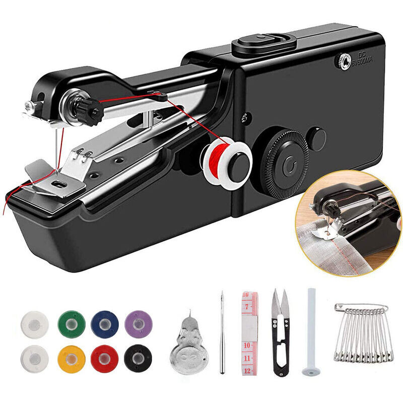 DIY Sewing Machine (Black), Mini Sewing Machine with Battery and Cord, Suitable for Sewing, DIY Sewing Tools, Clothing, Fabric, Curtains
