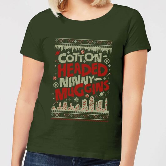 Elf Cotton-Headed-Ninny-Muggins Knit Women's Christmas T-Shirt - Forest Green - XS