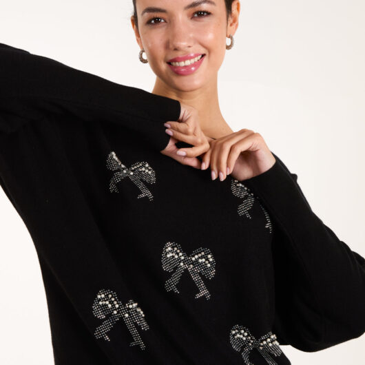 Embellished Bows Knitted Jumper - M/L / BLACK