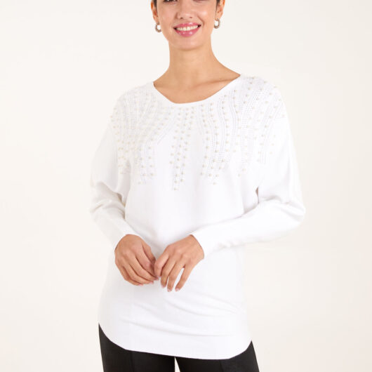 Embellished Pearl Knitted Jumper - S/M / IVORY