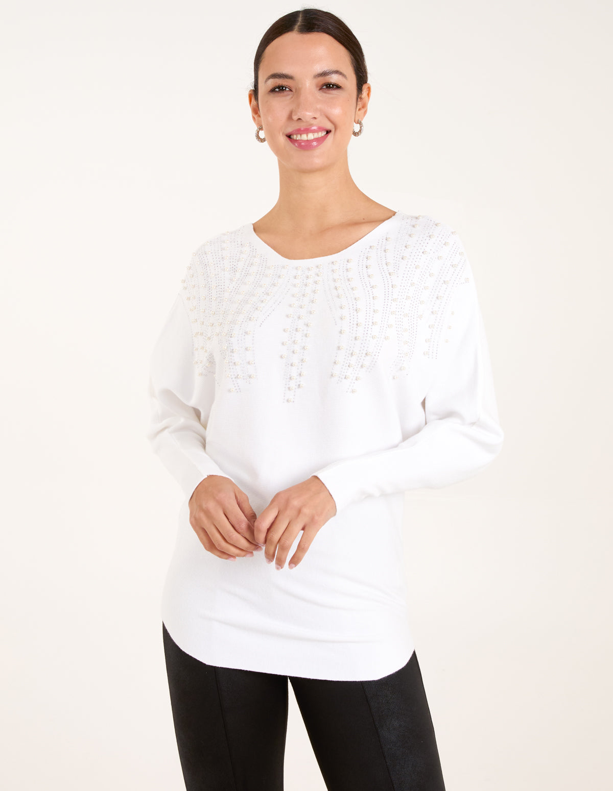 Embellished Pearl Knitted Jumper - S/M / IVORY