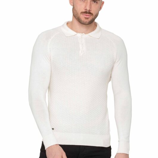Enzo Milano | Mens Waffle Knit Jumper - Ecru / S