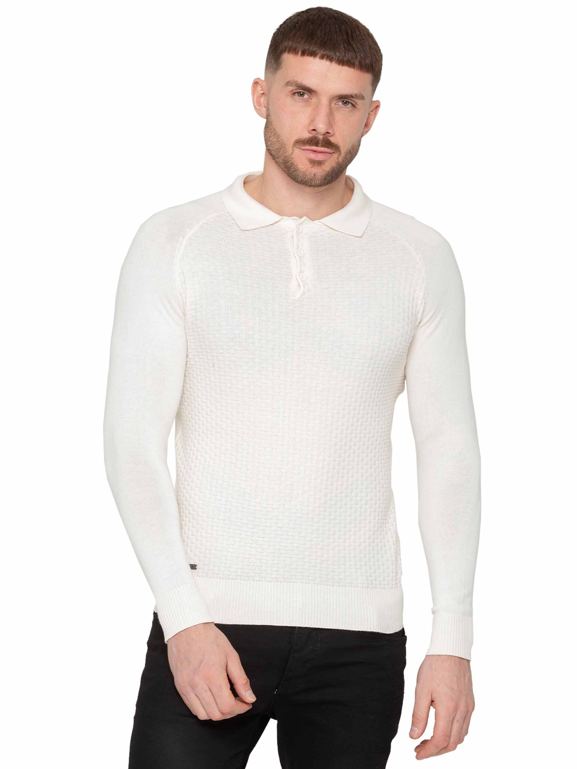 Enzo Milano | Mens Waffle Knit Jumper - Ecru / S