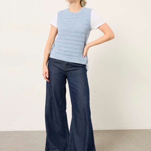 FatFace Cotton Blend Tie Detail Knitted Tank Top Chambray