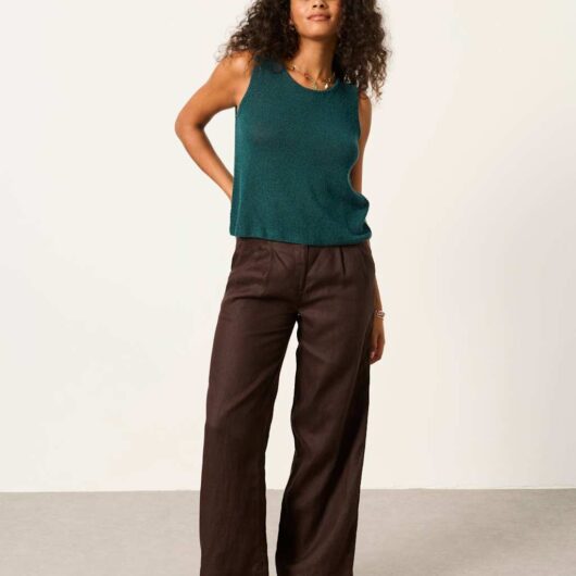 FatFace Knitted Tank Top with Linen Teal