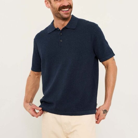 FatFace Pure Cotton Knitted Polo Shirt Navy